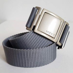 Vintage MEXX 28" Adjustable Logo Heavy Duty Nylon Belt Gray Grey Silver